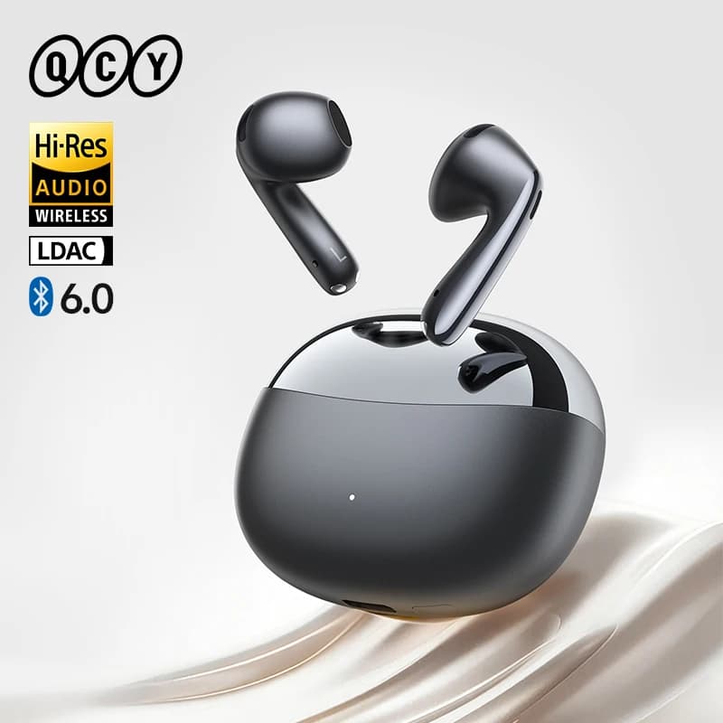 سماعات أذن لاسلكية QCY AilyBuds E50 إلغاء ضوضاء متكيف في الوقت الفعلي بلوتوث 6.0 LDAC Hi-Res 6 ميكروفونات مكالمات HD متعددة النقاط