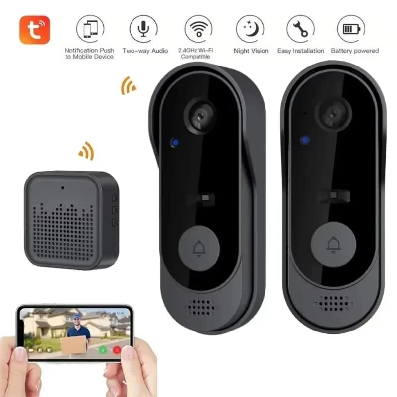 جرس باب Tuya بكاميرا WIFI وإنتركوم فيديو عالي الدقة، خارجي لاسلكي مقاوم للماء، حماية أمنية برؤية ليلية بالأشعة تحت الحمراء للمنزل الذكي - 6