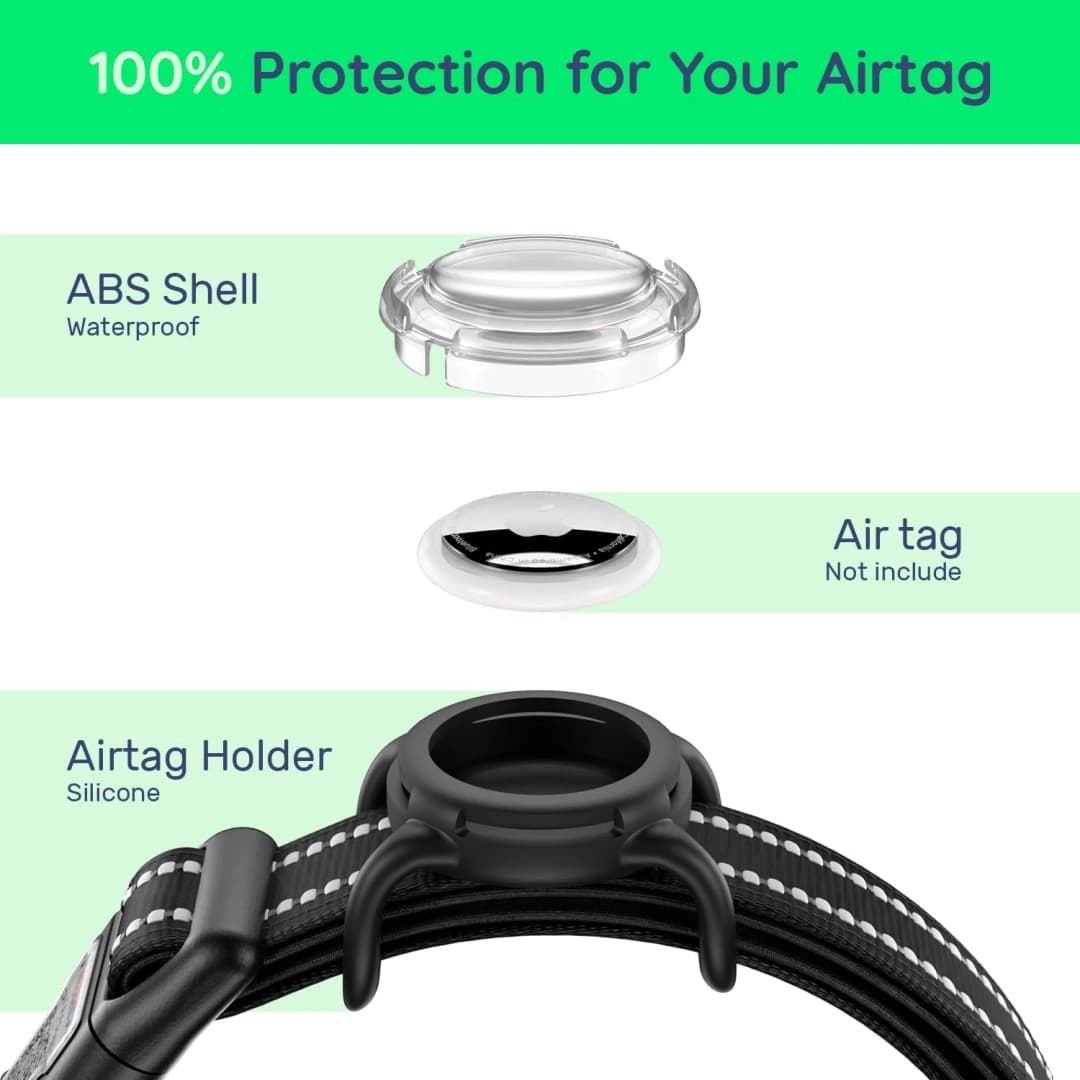 طوق كلب مقاوم للماء مع حامل AirTag، عاكس مبطن ناعم ومشبك أمان، طوق حيوان أليف AirTag قابل للتعديل للكلاب - 2