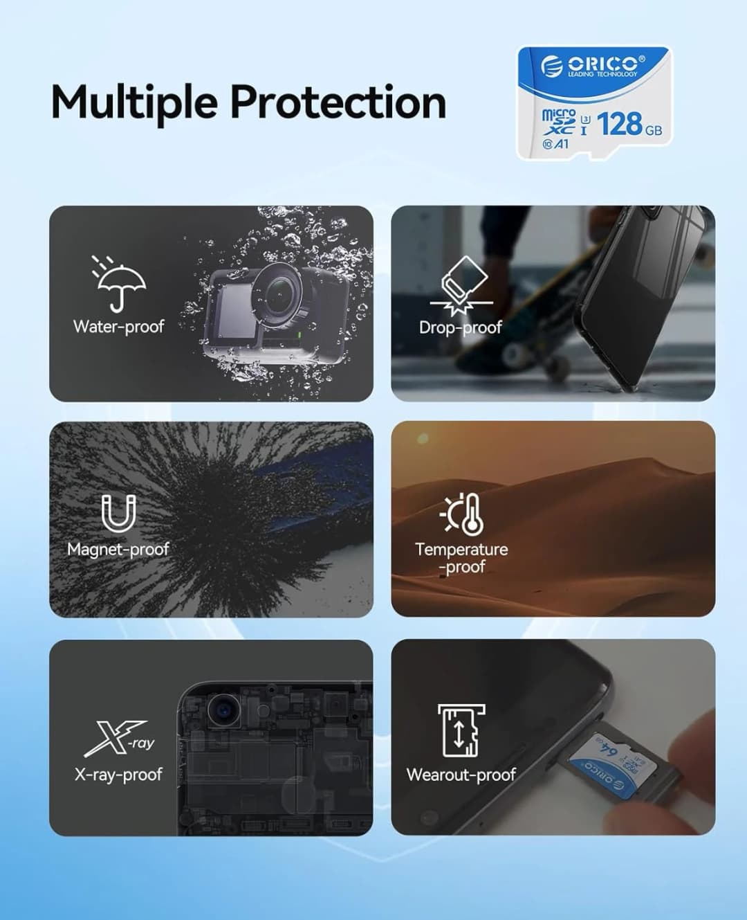 بطاقة ذاكرة ORICO T3 128GB microSDXC UHS-I، قراءة 70 ميجابايت/ثانية، كتابة 60 ميجابايت/ثانية، تسجيل 4K UHD، U3، Class10، V30، A1، مايكرو إس دي للكاميرا - 4