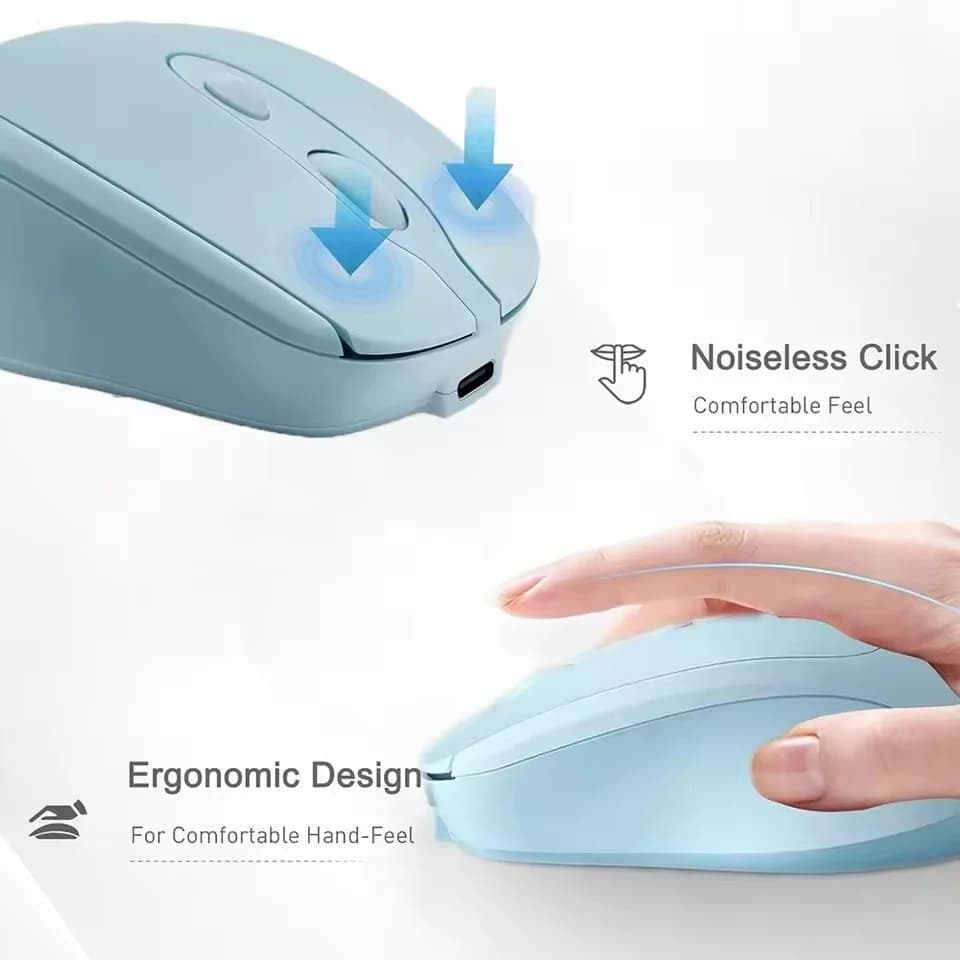 ماوس كمبيوتر لاسلكي قابل لإعادة الشحن 2.4G متوافق مع البلوتوث ماوس لاسلكي USB صامت للاعبين لأجهزة الكمبيوتر المحمول ماك بوك تابلت - 5