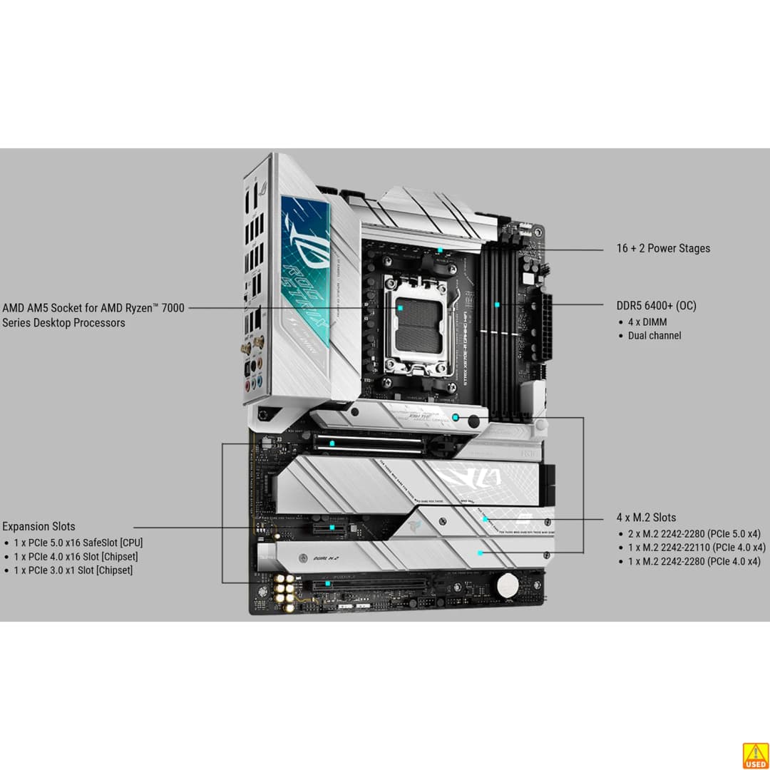 لوحة أم ASUS ROG STRIX X670E-A GAMING WIFI بمقبس AM5 ومعالج DDR5 بسرعة 8000+(OC) وشريحة X670 ولوحة رئيسية ATX - 2