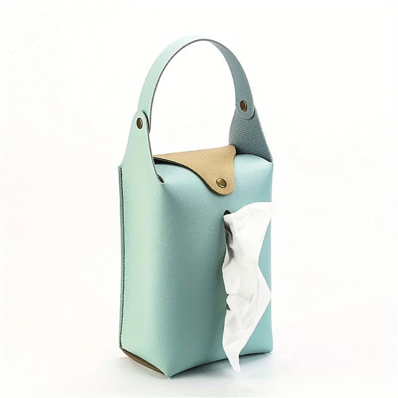 Car tissue box holder Leather car console armrest napkin box visor back tissue box with retaining strap - 5