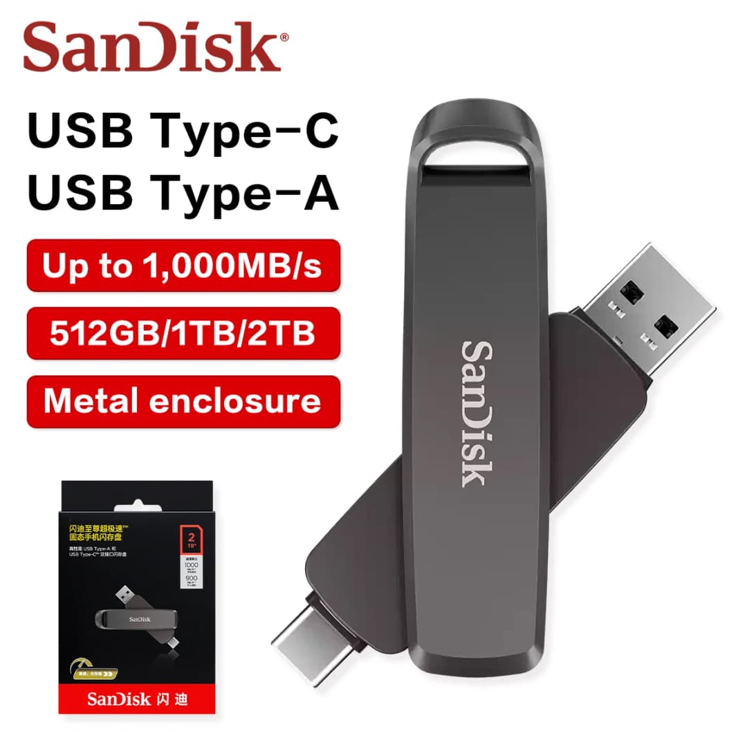 محرك أقراص فلاش مزدوج SanDisk Extreme PRO Type-A Type-C USB 3.2 بسعات 2 تيرابايت و 1 تيرابايت و 512 جيجابايت، محرك أقراص قلم عالي السعة لهواتف iPhone 15 و 16 والأجهزة اللوحية - 4