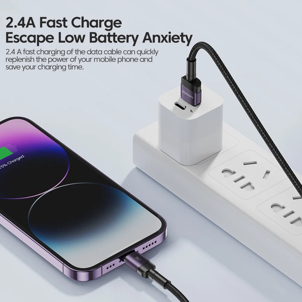 Toocki USB Cable For iPhone 14 13 12 Pro Max X XS XR 8 7 Plus iPad Fast Charging Charger Aluminum iP Cable For iPhone Data Cord - 2