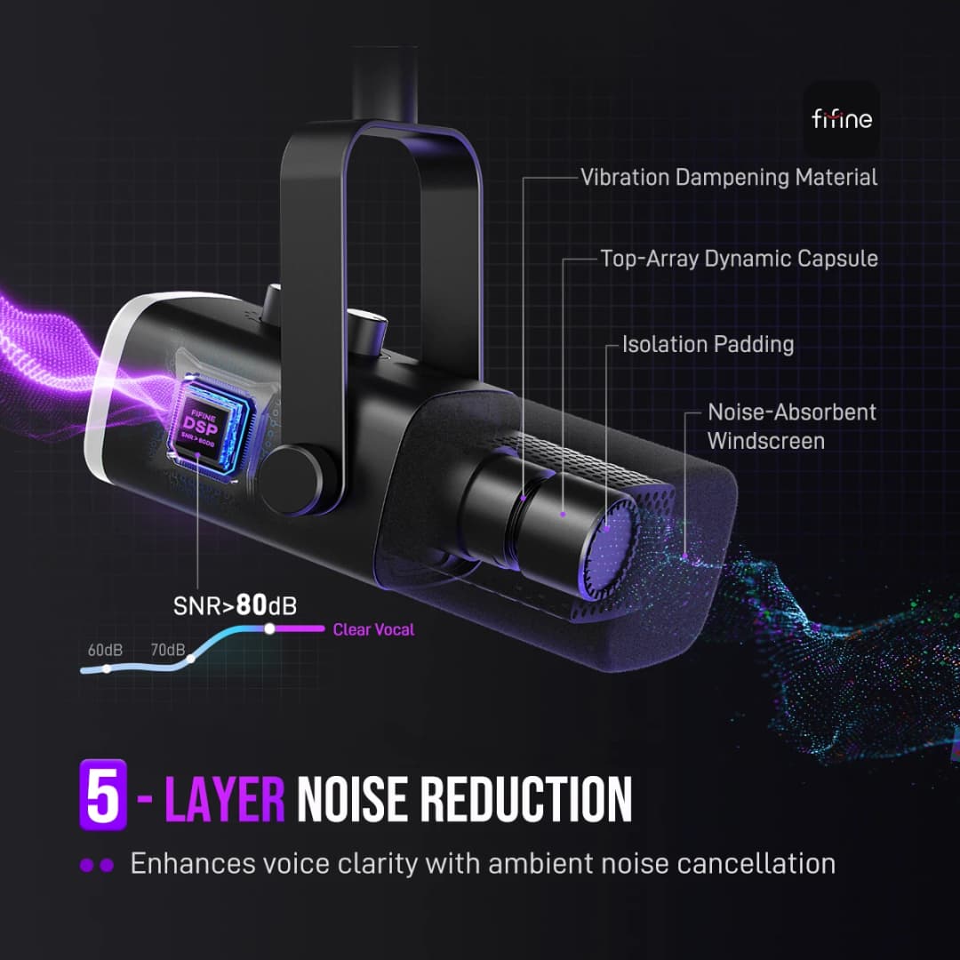 ميكروفون ديناميكي FIFINE USB/XLR مع تحكم RGB، مقبس سماعة رأس، كتم الصوت، لتسجيل ألعاب الكمبيوتر AmpliGame-AM8 - 3