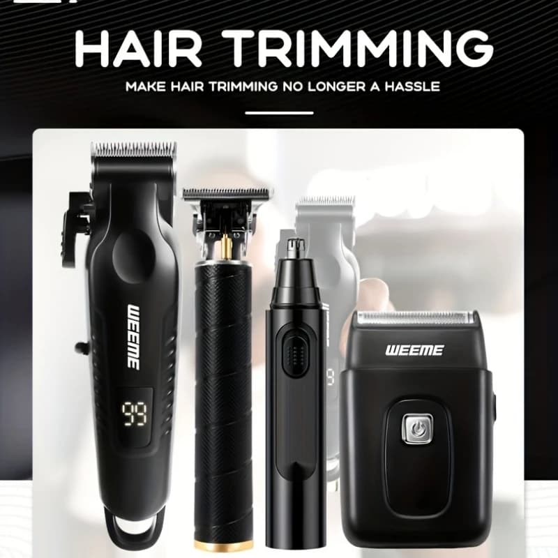 4 in 1 Men's Grooming Kit Hair Clipper Beard Trimmer Body Groomer Nose Trimmer LCD Display USB Rechargeable T Blade Shaver - 5