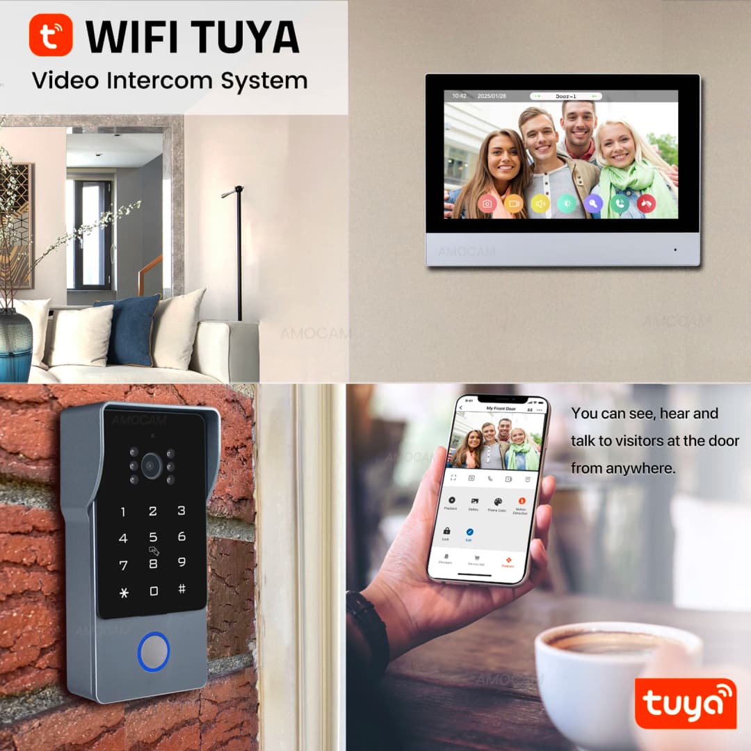 نظام أمان منزلي ذكي سلكي 2 سلك Tuya Wifi إنتركوم فيديو بدقة 1080P هاتف باب فيديو شاشة لمس 7 بوصة جرس باب كاميرا باب - 2