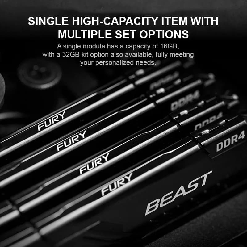 ذاكرة Kingston BEAST Fury DDR4 RAM XMP بسرعات 3600/3200/2666/2400/2133 ميجاهرتز بسعات 8 جيجابايت/16 جيجابايت/32 جيجابايت لذاكرة سطح المكتب للألعاب PC4-25600/PC4-19200 288Pin DIMM - 2