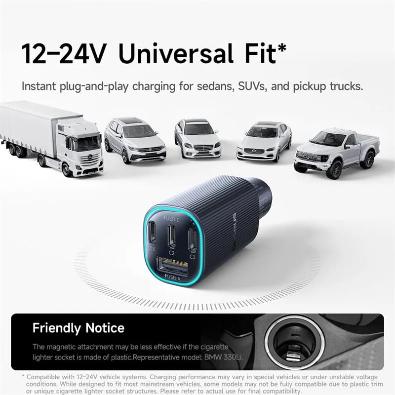 شاحن سيارة مغناطيسي Baseus 160 واط شاحن سريع Type-C مع 4 منافذ شحن سريع USB لآيفون 17 16 15 14 برو شاومي سامسونج - 5