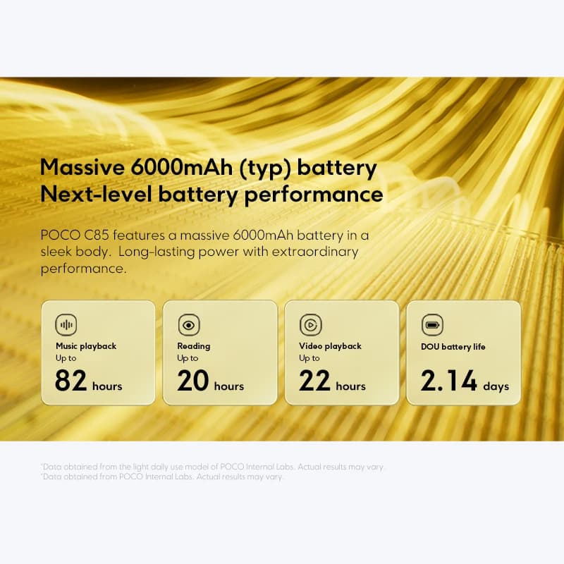 هاتف POCO C85 الإصدار العالمي، شاشة 6.9 بوصة Dot Drop، معالج MediaTek Helio G81، بطارية 6000 مللي أمبير، كاميرا 50 ميجابكسل، شحن 33 واط، NFC - 2
