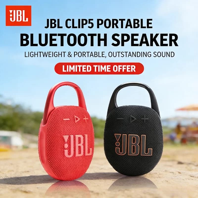 سماعة JBL Clip 5 الأصلية مع تقنية Auracast - سماعة بلوتوث محمولة مقاومة للماء IP67 مع وقت تشغيل 12 ساعة - مناسبة للحفلات والاستحمام