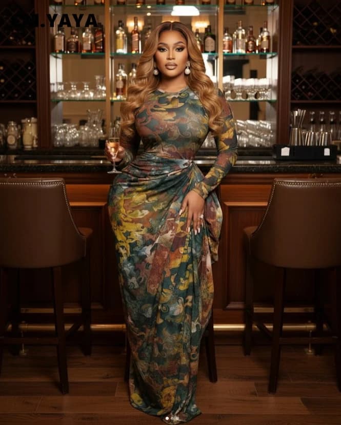 CM.YAYA Women Print O-neck Ruched Ribbon Bodycon Long Dress 2026 Spring Street Evening Birthday Club Party Vestidos Sexy Dresses - 4