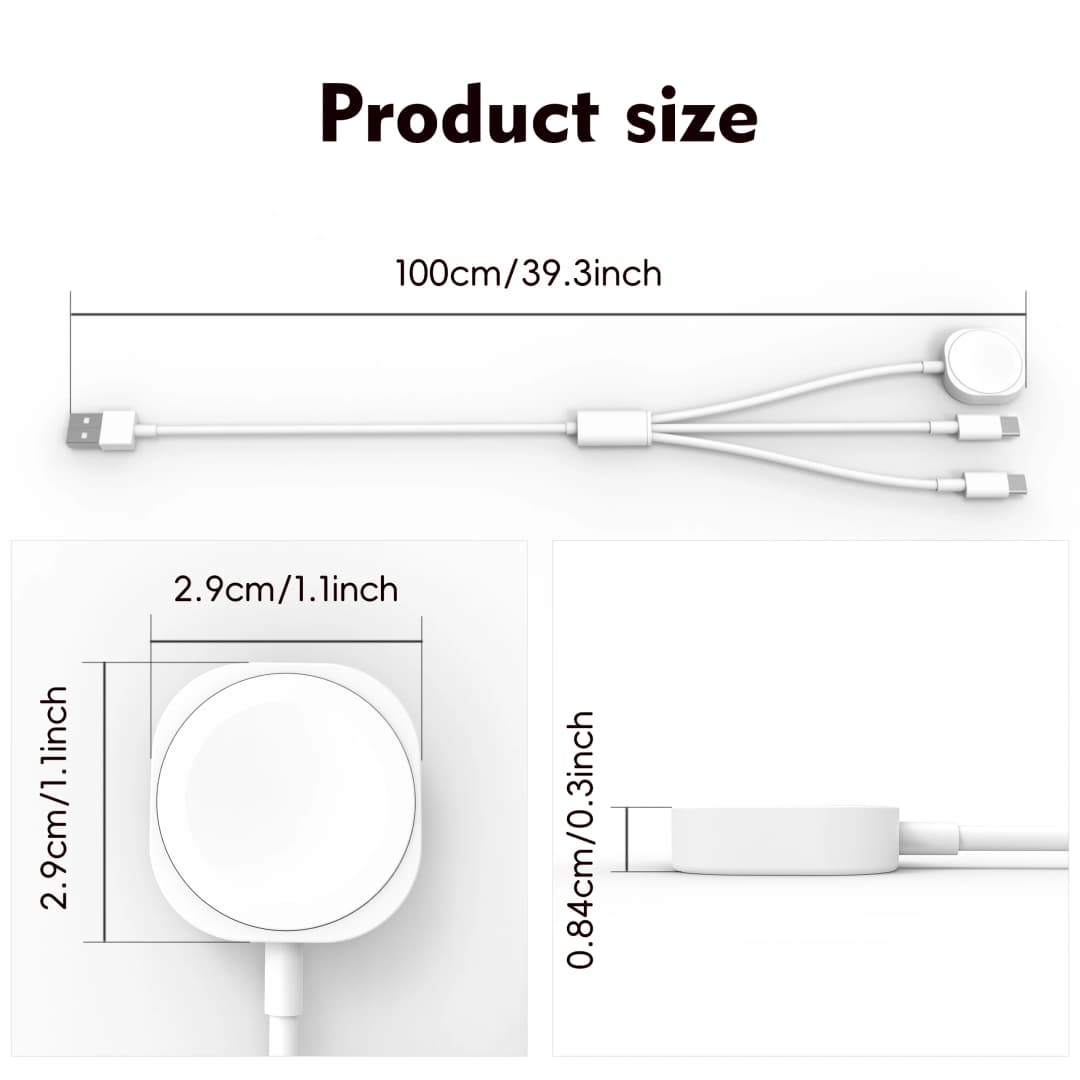 كابل شحن 3 في 1 USBC USBA للهاتف شاحن ساعة مغناطيسي قاعدة شحن لاسلكية عالمية لساعات iWatch S10 SE Ultra وAirPods - 6