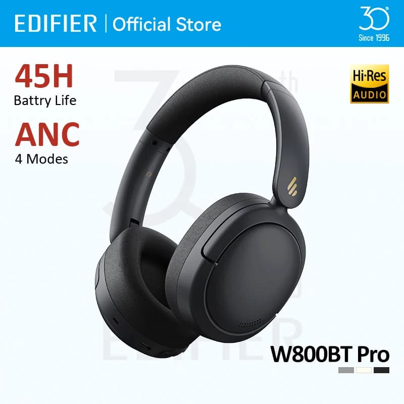 سماعات الرأس اللاسلكية إديفيير W800BT برو بلوتوث 5.4 سماعات الأذن فوق الأذن -44dB إلغاء الضوضاء النشط الصوت عالي الدقة 45 ساعة تشغيل