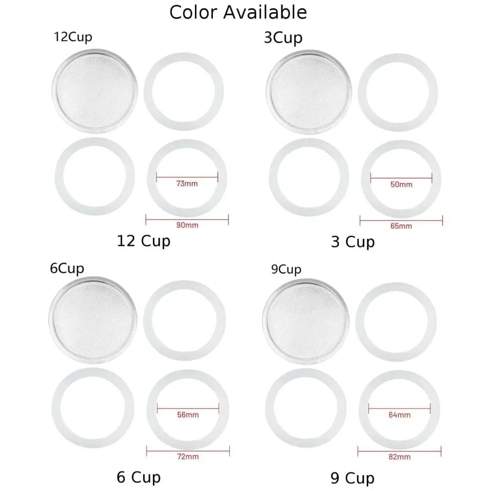 1 Set, 3pcs Silicone Gaskets and 1pc Aluminum Filter Moka Pot Coffee Bottle Replacement Compatible with 3/6/9/12 Cup Moka Expres - 2