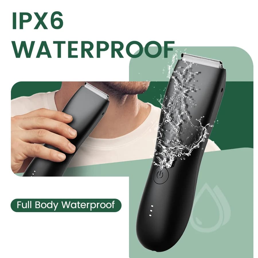 Men's Electric Groin & Body Shaver - Waterproof Dual Head Trimmer Kit w/ LED Light & Foil Blades - 3