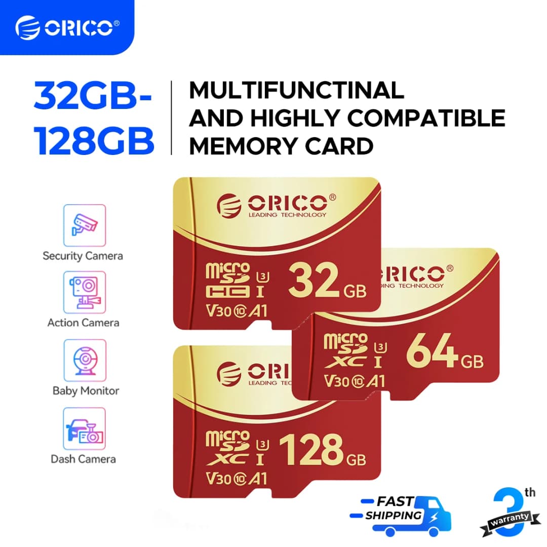 ORICO عبوة 2 بطاقة ذاكرة microSDXC UHS-I، 100MB/s، تسجيل 4K UHD، U3، Class10، V30، A1 لكاميرا الأكشن، كاميرا السيارة، بطاقة TF