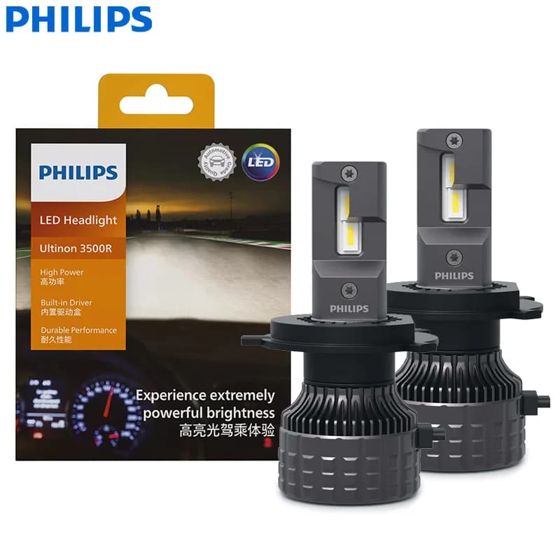 مصابيح أمامية للسيارات Philips LED H4 9003 Ultinon 3500R طاقة عالية 30 واط 2500 لومن لون أبيض 6500K مصابيح LED عالية اللومن P43t LUM11342U3500X2