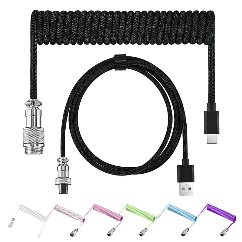 كابل ملفوف لوصل الأجهزة من نوع USB Type C للوحة مفاتيح ميكانيكية GX16 كابل طيران ميكانيكي حلزوني لألعاب لوحة المفاتيح USB - 2