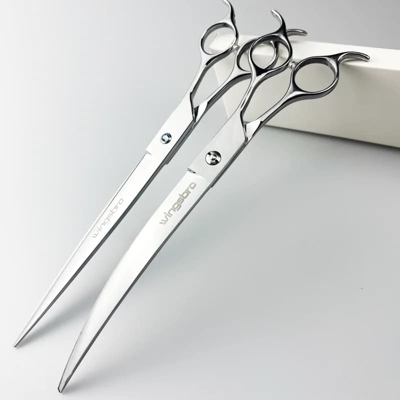 مقص wingsbro للحيوانات الأليفة - مقص منحني فضي للعناية بالكلاب والقطط الكبيرة - 6