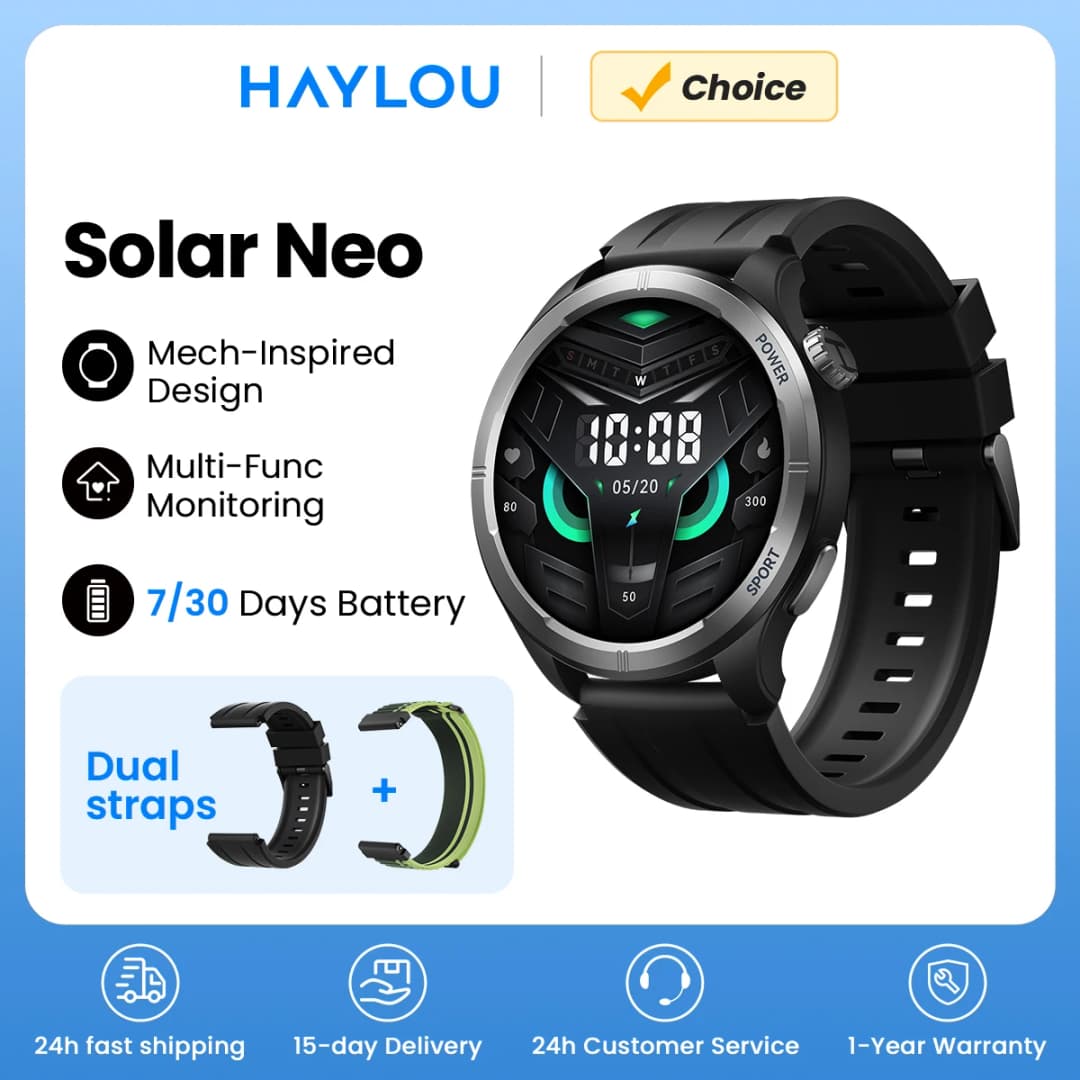 ساعة HAYLOU Solar Neo الذكية بشاشة 1.53 بوصة عالية الدقة ومراقبة صحية على مدار 24 ساعة ومكالمات بلوتوث للرجال والنساء ساعة رياضية ذكية