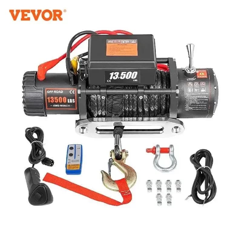 VEVOR أفضل سعر رافعة كهربائية 13500 رطل 12 فولت 6120 كجم 13500 رطل لـ 4X4 حبال مقطورة صناعية 92 قدم حزام سحب