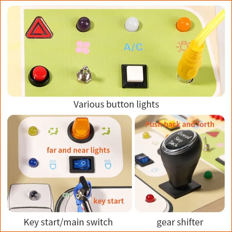 Montessori Busy Board Children Toys Led Light Switch Simulate Car Steering Wheel Travel Activities Sensory Game Educational Toys - 5