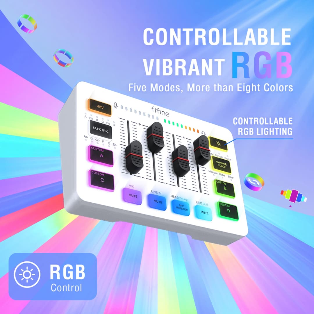 ميكسر USB للألعاب من FIFINE مع 4 قنوات/واجهة ميكروفون XLR/إضاءة RGB، ميكسر صوت لبث الألعاب AmpliGame SC3W - 6