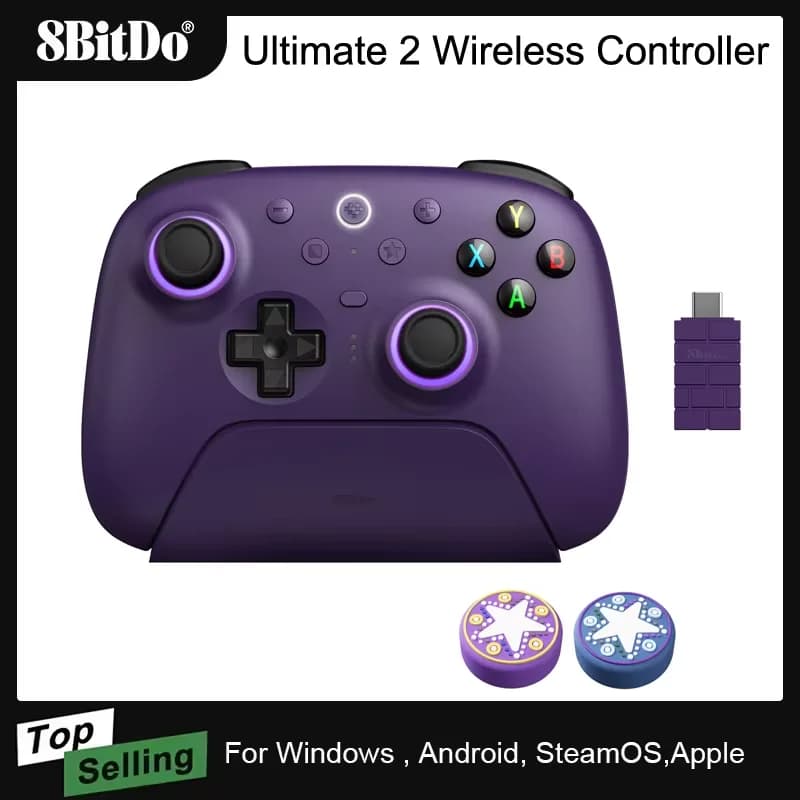 8BitDo ألتميت 2 وحدة تحكم ألعاب لاسلكية لويندوز 10/11 2.4G جيمباد TMR عصا تحكم مع قاعدة شحن لأندرويد بي سي ستيم