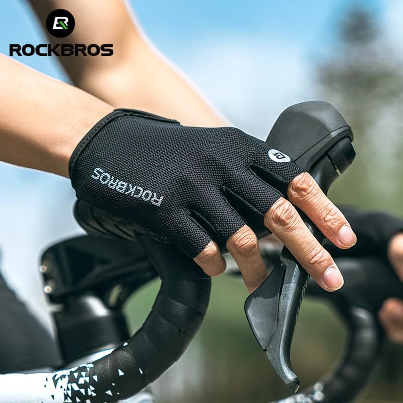 قفازات دراجة ROCKBROS بنصف إصبع صيفية قابلة للتنفس مقاومة للانزلاق مع بطانة SBR مقاومة للصدمات قفازات ركوب الدراجات الجبلية والطرق قفازات قصيرة - 2