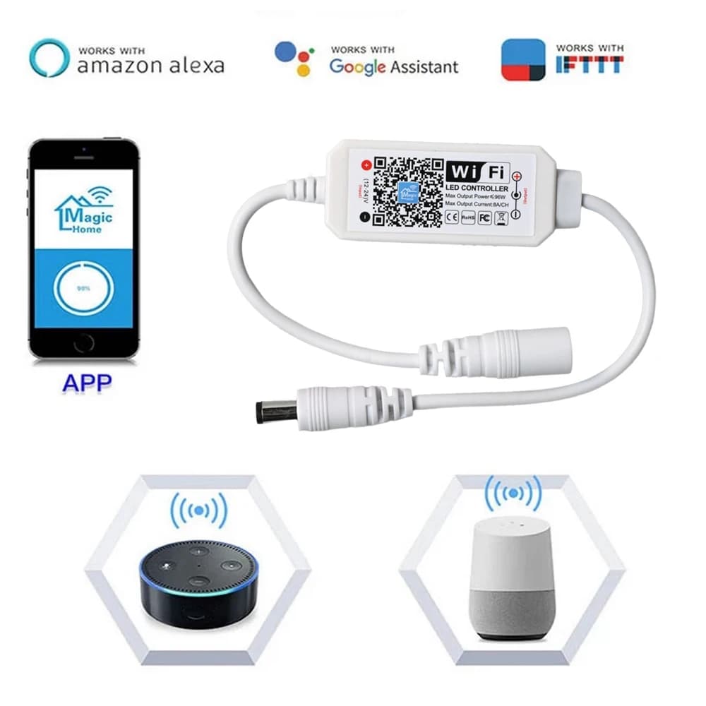 تحكم ذكي عبر Wi-Fi لإضاءة LED، DC 12V/24V، تطبيق MAGIC، تحكم صوتي عن بعد، لإضاءة LED أحادية اللون - 5