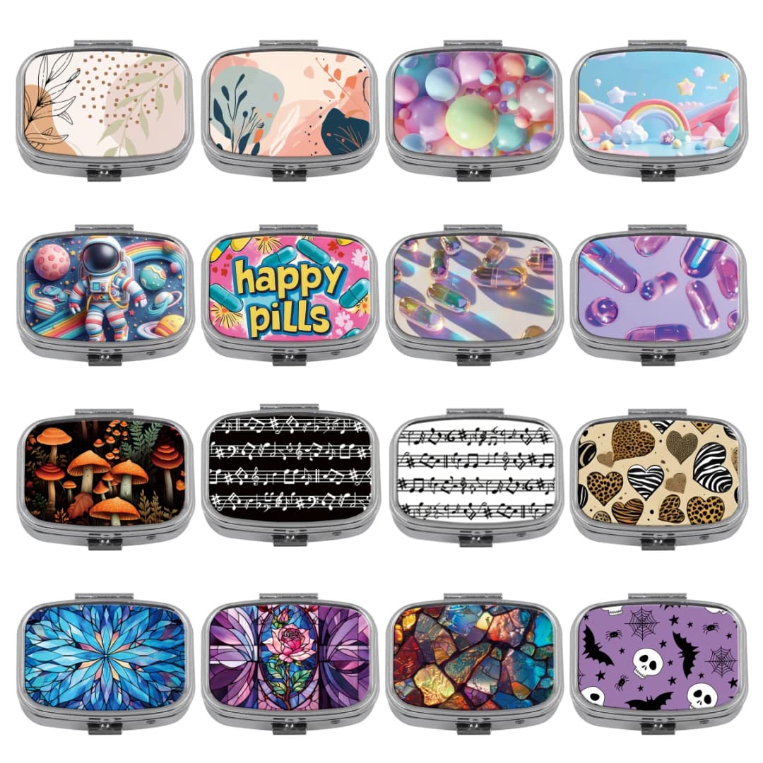 Simple Pattern 2 Compartments Metal Medicine Box Portable Travel Decorated  Sealed Small Pill Organizer Container Storage