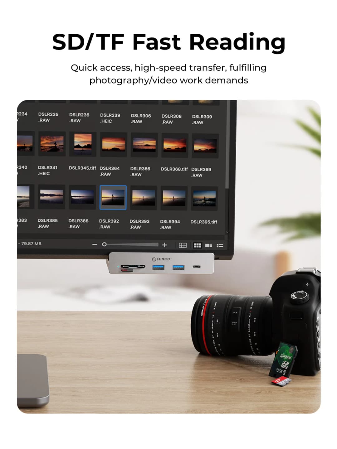 ORICO USB 3.2 Hub 6-Port Expansion with Power Connector 10Gbps Protocol High-Speed Transmission SD TF Card Fast Reading - 3
