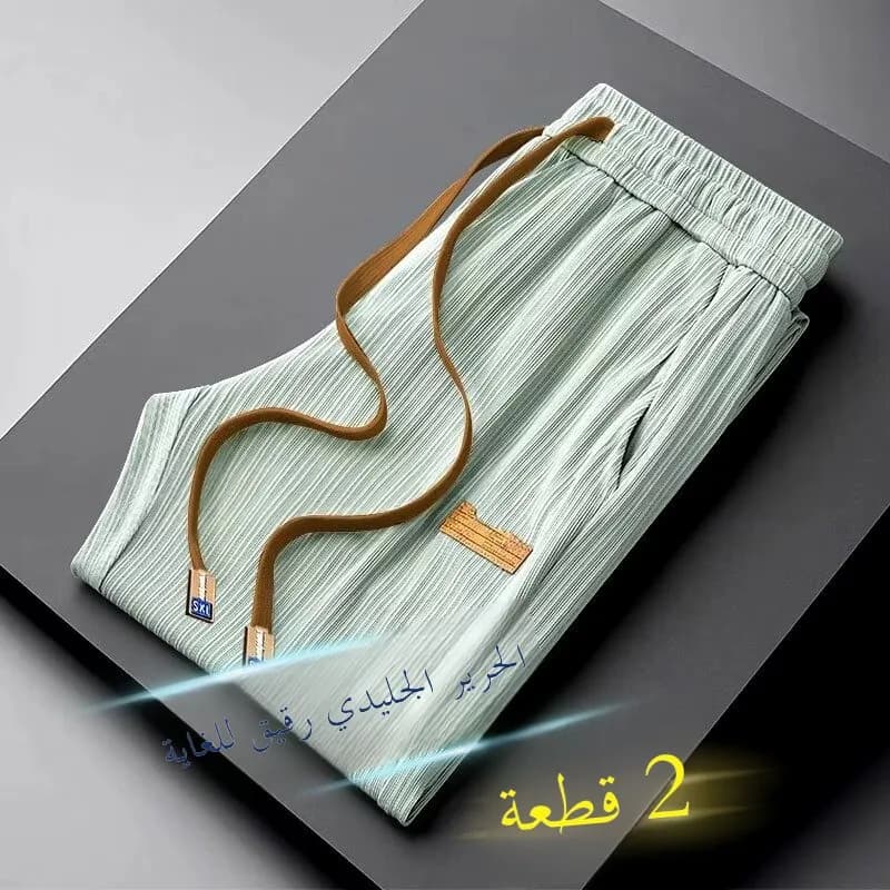 بنطلون كاجوال واسع الساقين من حرير الثلج للرجال صيفي رقيق فضفاض سريع الجفاف بنطلون طويل مستقيم مريح ومتنفس على طراز الشباب