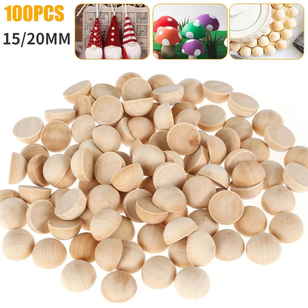 100 قطعة من الخرز الخشبي نصف المستدير غير المكتمل، كرات خشبية نصف مستديرة، كرات خشبية صغيرة للحرف اليدوية، مستلزمات الحرف