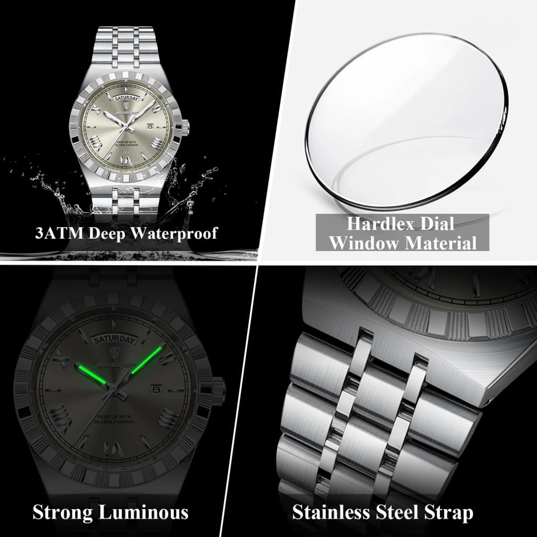 POEDAGAR Luxury Business Man Watch Week Date Waterproof Luminous Watches For Men Stainless Steel Quartz Fashion Men's Wristwatch - 4