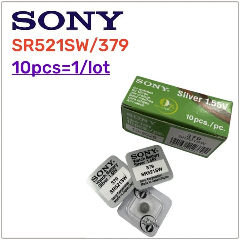 10pcs Original SONY 379 Batteries SR521SW 379A 379 179 D379 SR63 1.5V Alkaline Coin Cell Silver OxideWatch SR521