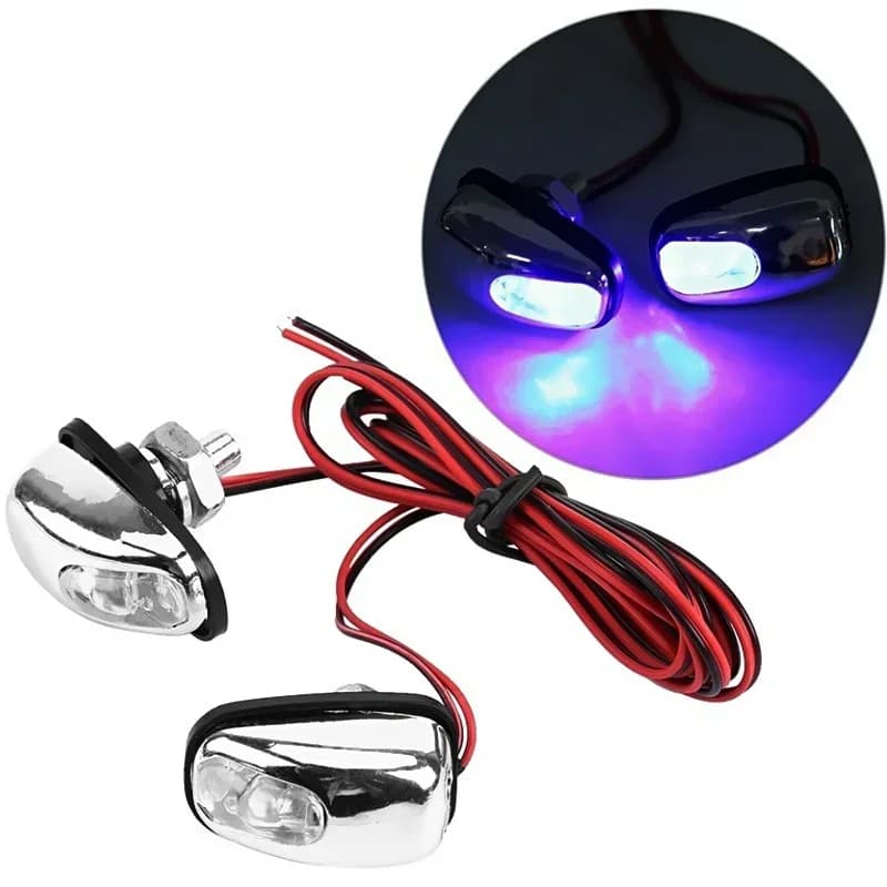 1 Pair Car Light Wiper Hood Windshield Water Spray Nozzle Washer Lamp 12V Universal Jet Water Spray Nozzle Spout with LED Light - 4