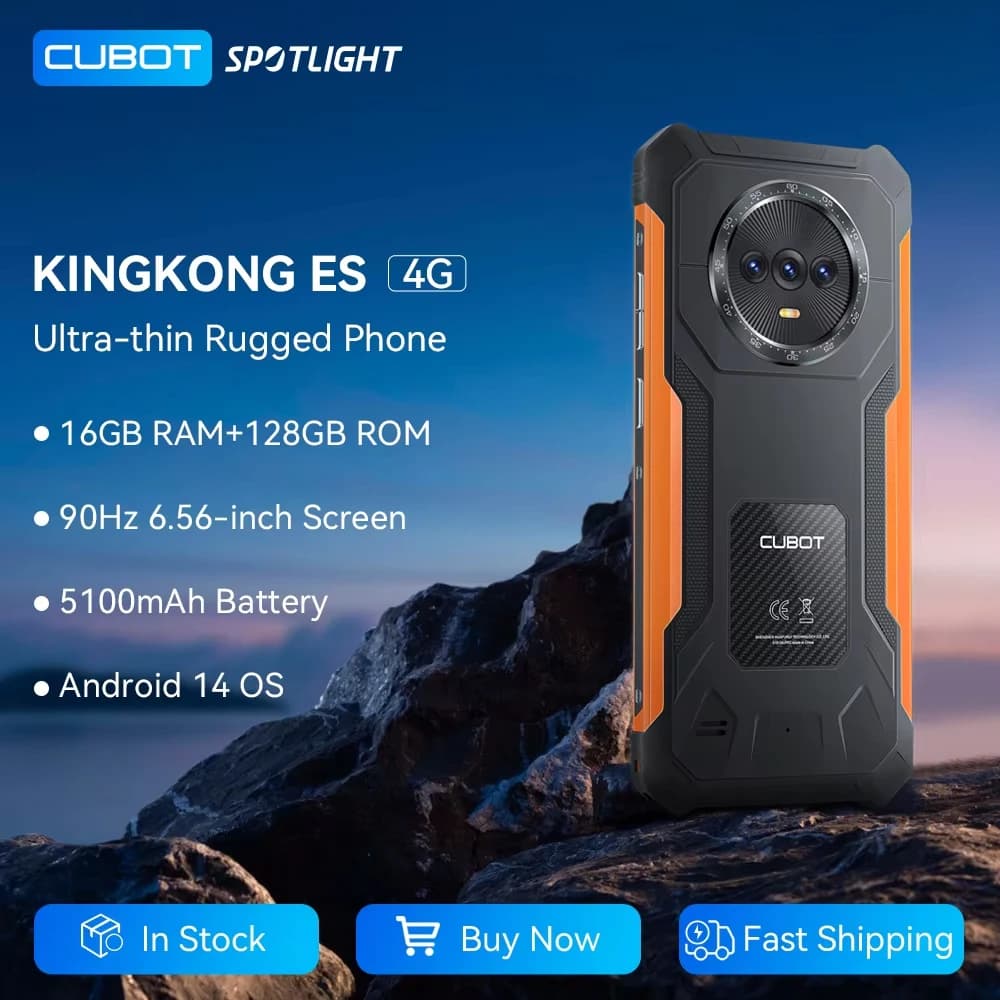 هاتف ذكي أندرويد متين فائق النحافة من Cubot King Kong ES، شاشة 6.56 بوصة بمعدل تحديث 90 هرتز، ذاكرة وصول عشوائي 16 جيجابايت (6 جيجابايت + 10 جيجابايت)، ذاكرة تخزين 128 جيجابايت، كاميرا 48 ميجابكسل، هاتف 4G