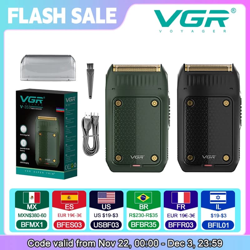 ماكينة حلاقة كهربائية VGR 353 بشفرة واحدة قابلة لإعادة الشحن للرجال ماكينة حلاقة محمولة