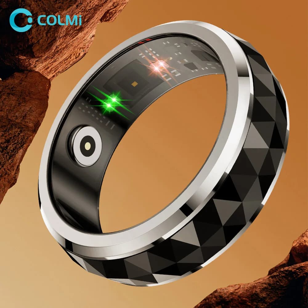 خاتم ذكي سيراميك COLMI R11 للرجال، خاتم تخفيف القلق مع علبة شحن، مراقب صحي، مقاوم للماء 5ATM