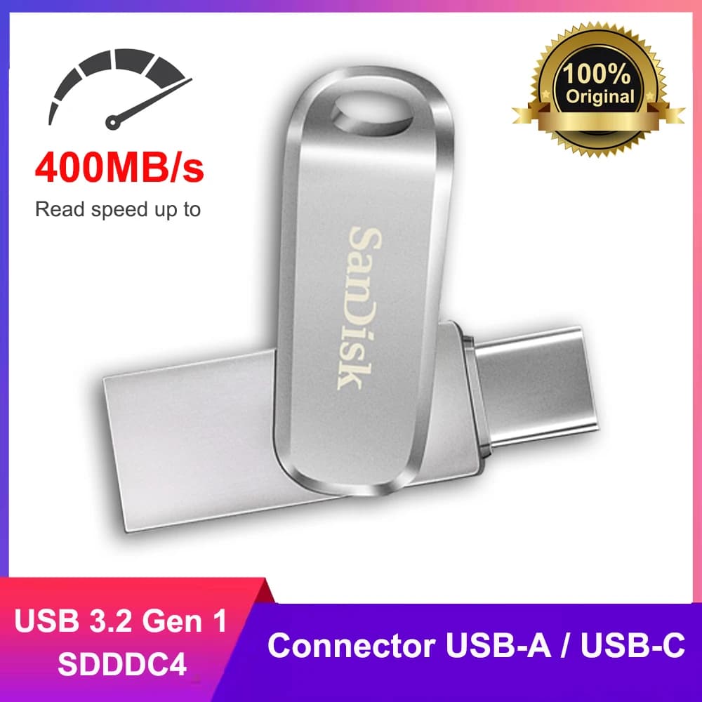 سان ديسك SDDDC4 ألترا Dual Drive Luxe يو إس بي 3.2 فلاش درايف 64 جيجابايت Type C 128 جيجابايت 256 جيجابايت 512 جيجابايت معدن Type A OTG 2 في 1 فلاش درايف