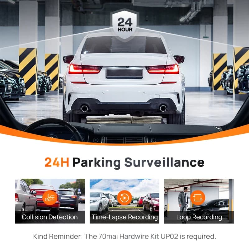 كاميرا داش 70mai A200 بتسجيل ثنائي القناة بدقة 1080P HDR، شاشة IPS 2 بوصة، وضع ركن السيارة 24 ساعة، تطبيق WiFi، زاوية رؤية 130 درجة - 4