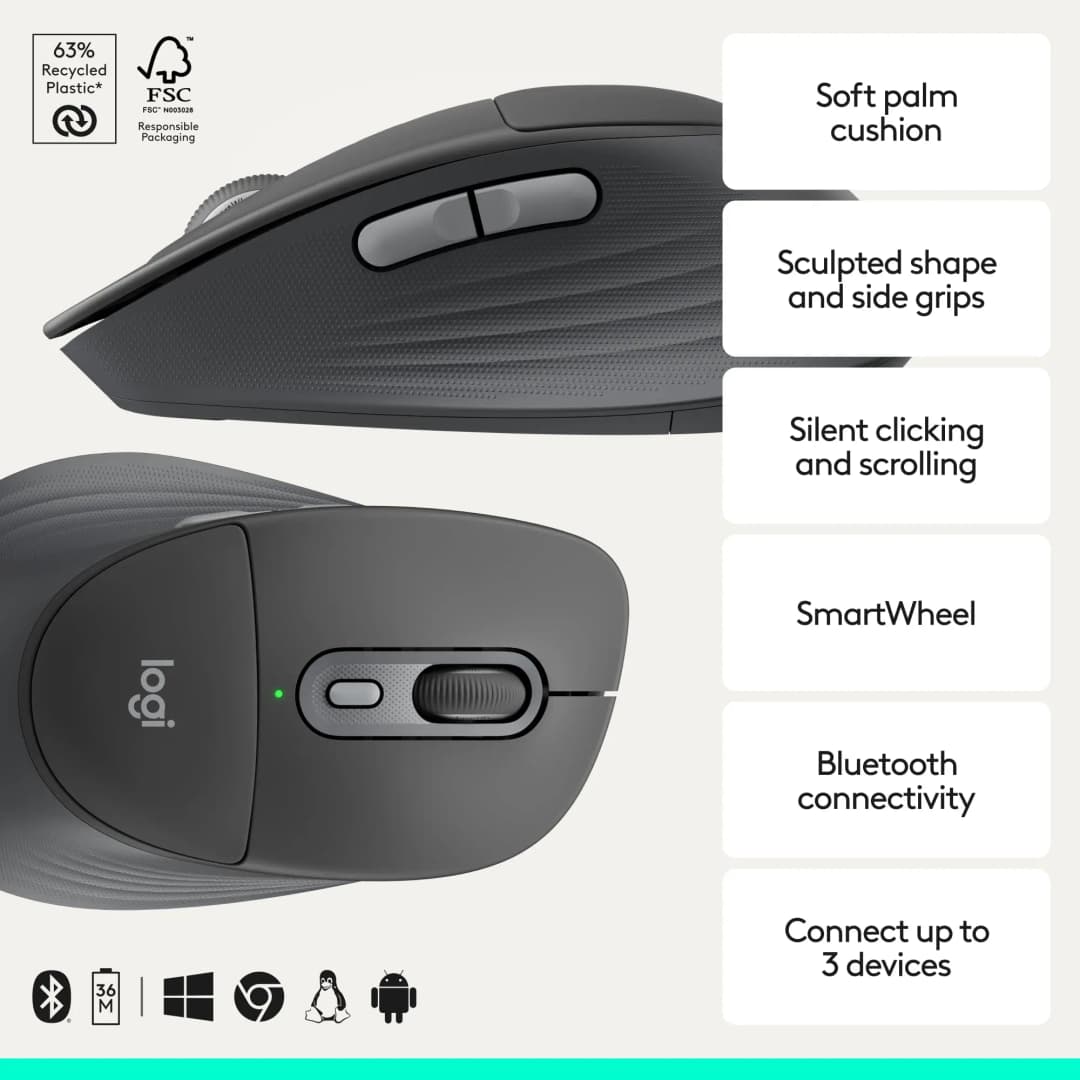 Logitech Signature Comfort Plus M850 L Wireless Mouse Bluetooth Mouse with Palm Cushion Silent Clicks - 2