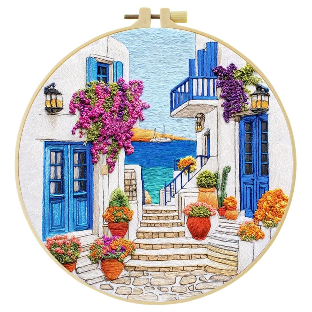 مجموعة تطريز للمبتدئين 20X20 سم/15X15 سم منظر شاطئ البحر عدة DIY - 4