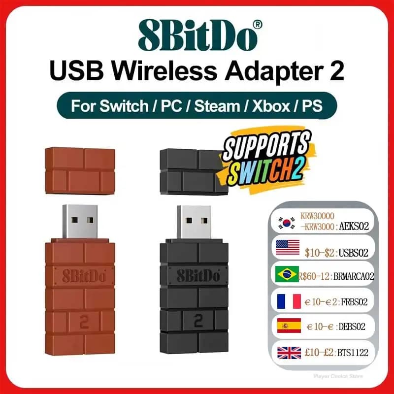 محول بلوتوث لاسلكي 8BitDo USB 2 لجهاز Nintendo Switch 2 وPS3 وPS5 وXbox JoyCon ومستقبل RR2 R لأجهزة الكمبيوتر بنظام Windows وMac وRaspberry Pi