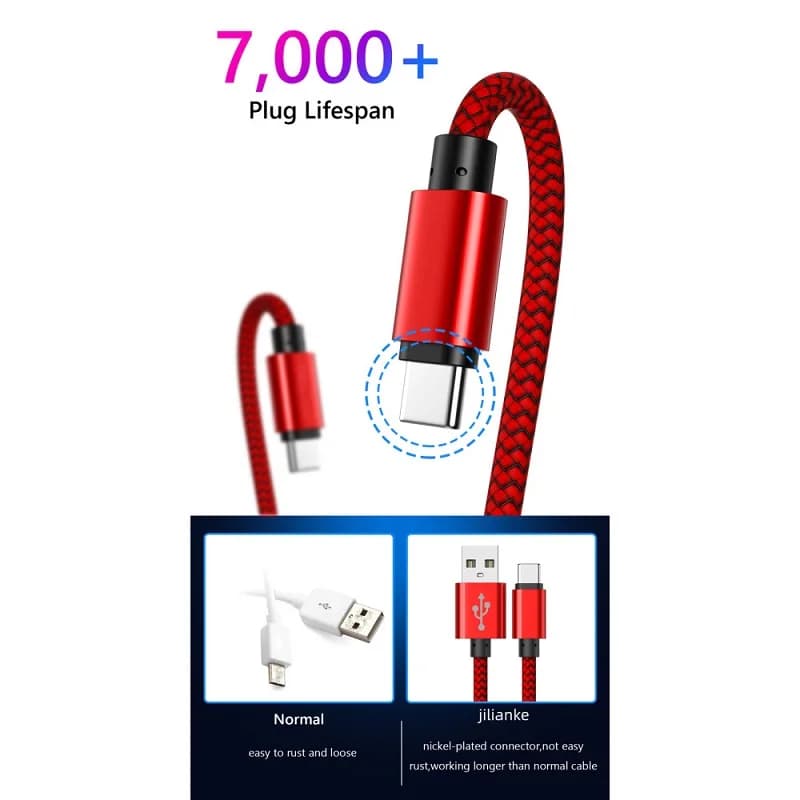 USB A إلى نوع C 2.4A كابل شحن كابل بيانات النايلون لسامسونج هواوي أندرويد الهاتف مضفر TypeC جهاز شحن 1 متر 2 متر 3 متر - 3