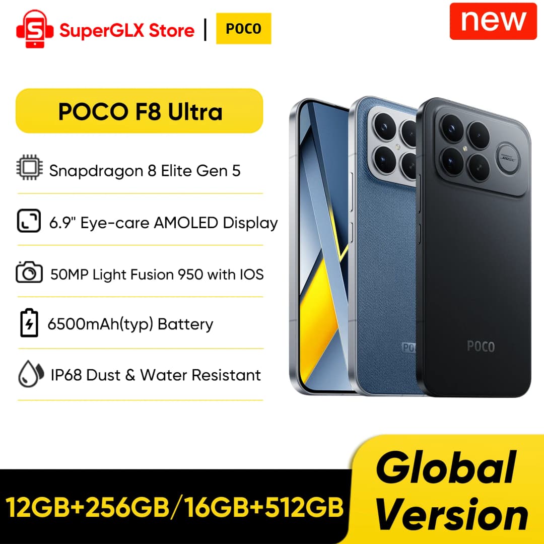 Original POCO F8 Ultra Global Version 5G Smartphone Snapdragon 8 Elite Gen 5 50MP 6.9" AMOLED Display 6500mAh 100W HyperCharge