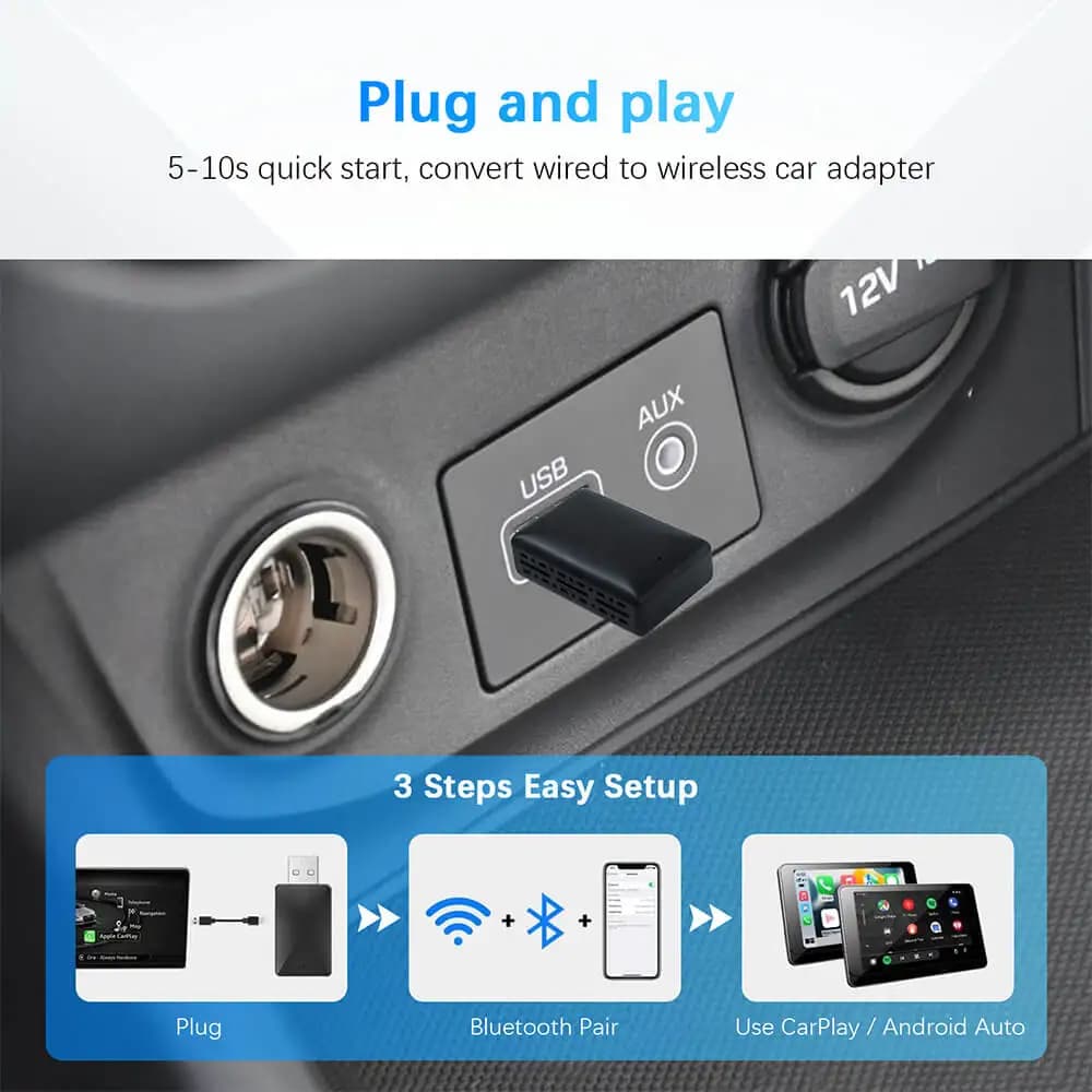 محول 2 في 1 أندرويد أوتو كار بلاي لاسلكي، محول ذكي صغير، بلوتوث، واي فاي، USB، متوافق مع سيارات OEM، توصيل وتشغيل - 4